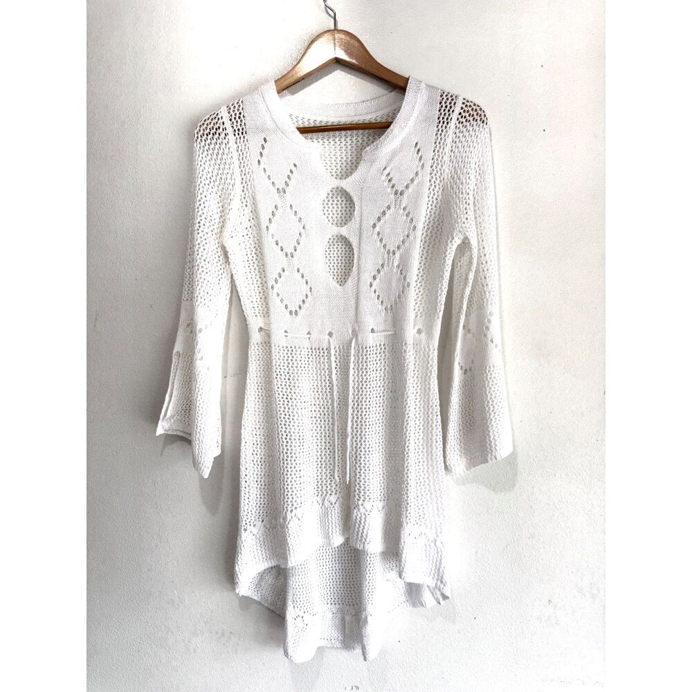 swimwear beach cover up net Y2K crocheted summer vacation resort  women onesize